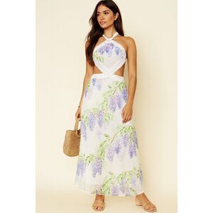 Sonya Moda Wisteria Floral Halter Maxi Dress Summer Vacation Resort size S NWT